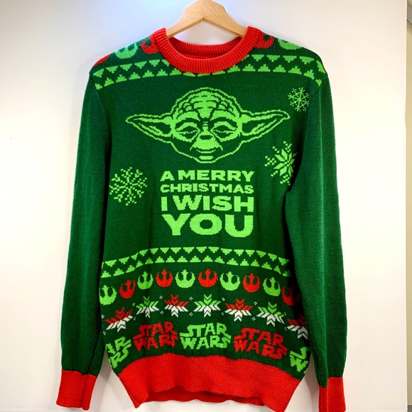 H&M Star Wars Yoda themed Ugly A Merry Christmas pullover/sweater red green - Picture 1 of 12